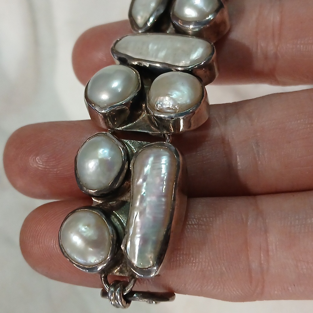 ✨ Sterling Silver & Biwa Pearl Bracelet – Elegant, Unique, Adjustable 6–8” - Picture 6 of 9